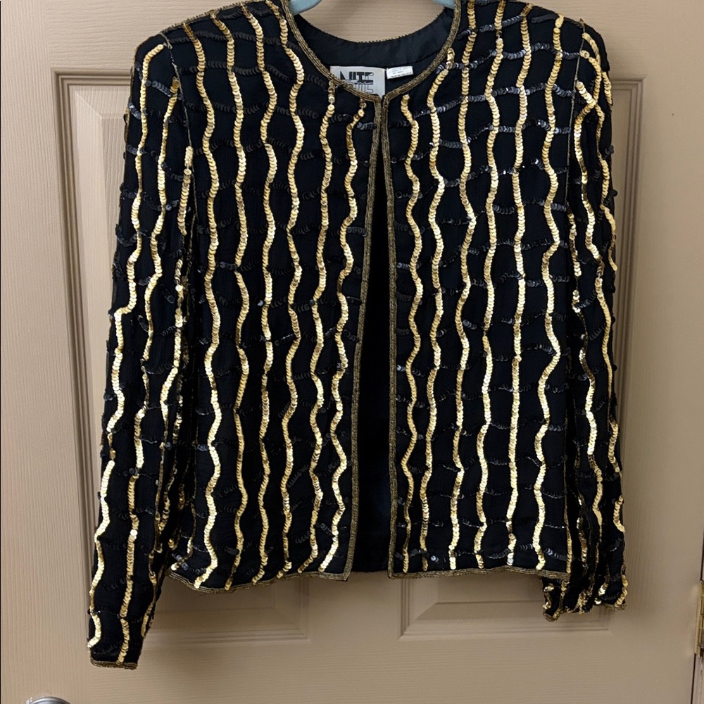 VINTAGE sequin and beaded Silk Black and Gold Women's Jacket
